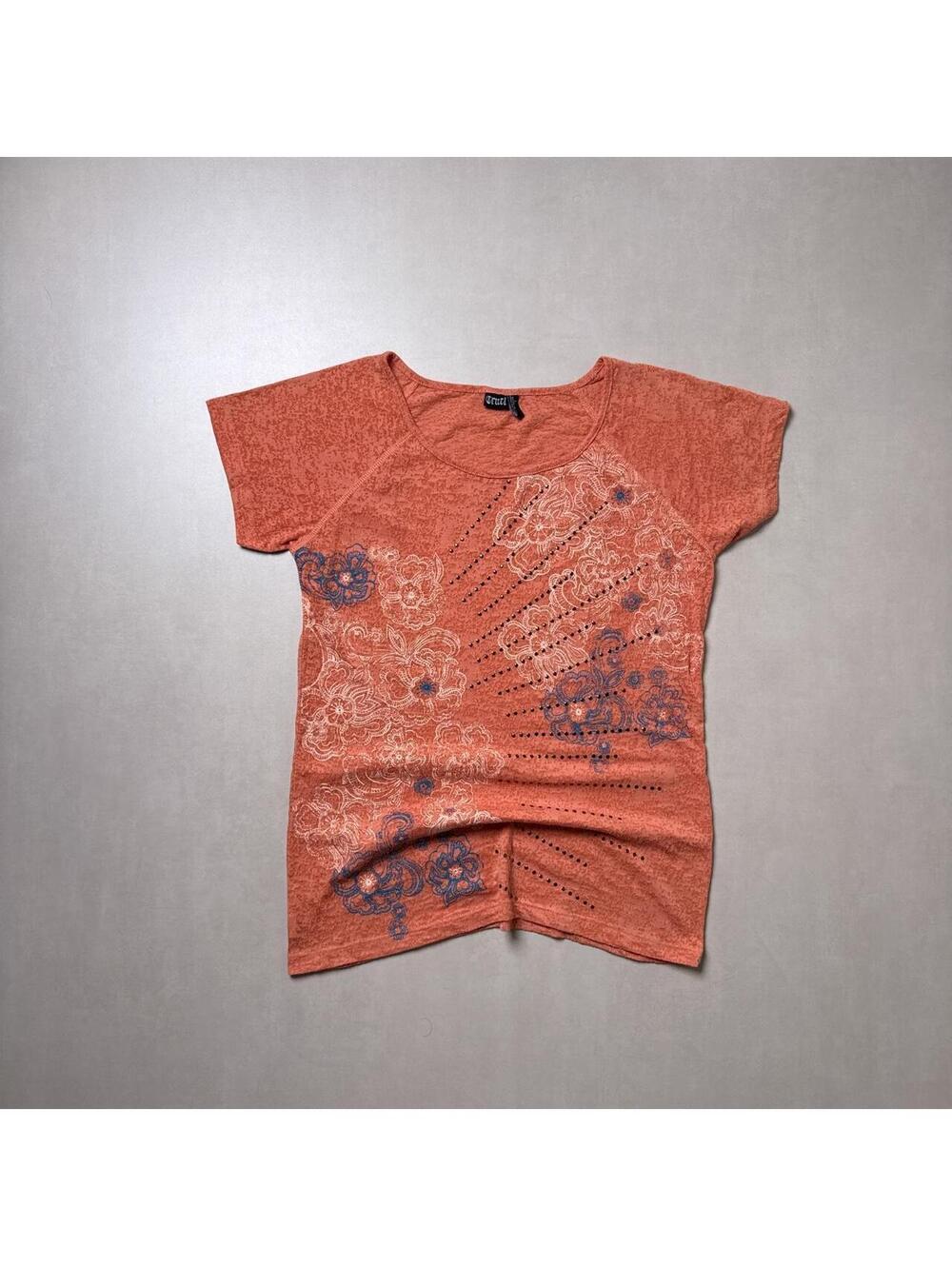Y2K Cruel Orange Rhinestones Vintage T shirt